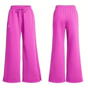 NWT Under Armour Women's Icon Fleece Wide Leg Magenta Vivid Pink / White Pants